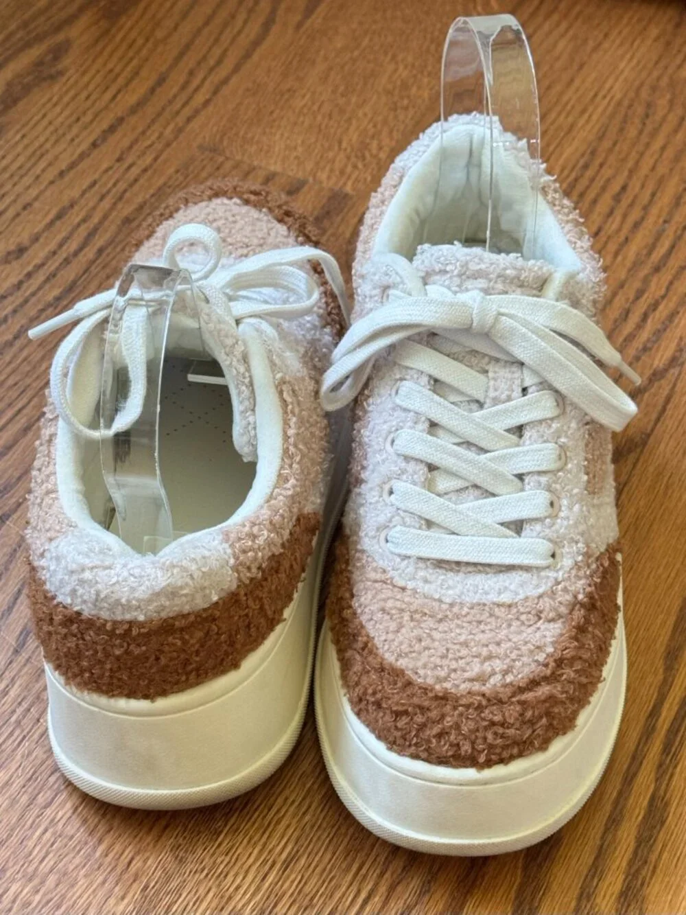ZARA Teddy Sherpa Platform Sneakers Cream Brown sz (8) Colorblock